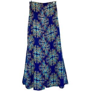 Socialite Blue Multi Floral Print High Slit Maxi Skirt size Small